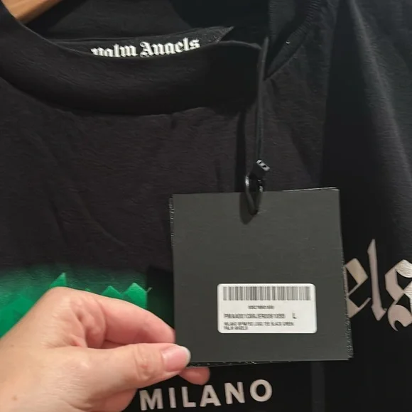 SSENSE NEW AUTHENTIC PALM ANGELS black spray paint logo t shirt large - Picture 8 of 16